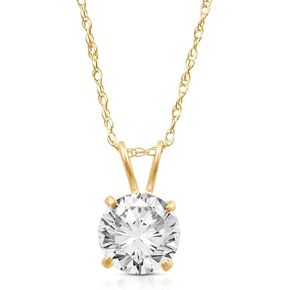 jewellili 10k solitaire قلادة قلادة للنساء | الذهب الأصفر أو الأبيض 6.5 ملم (1 CTTW) أو 7.5 مم (1.5 CTTW) أو 8.0 مم (2.0 CTTW) قلادة زركونيا مكعب Cubic | 18 "سلسلة حبل | صندوق هدايا المجوهرات