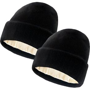 Satin Lined Beanie for Women Winter Warm Soft Lining Cuffed Knit Hats Silk Lined Beanie for Women