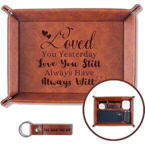 INNObeta Gifts for Him - Engraved Leather Valet Tray for Anniversary, Birthday - Love