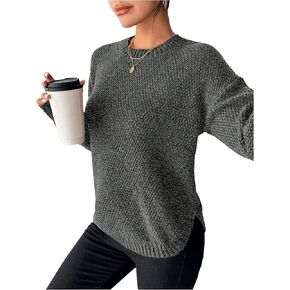 SOLY HUX Women's Sweater Crew Neck Long Sleeve Curved Hem Casual Pullover Tops
