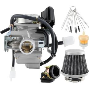 GY6 150cc Carburetor with Air Filter Intake Manifold Fuel Filter Compatible with 4 Stroke 125cc 152QMJ 157QMJ Engines Electric Choke Motorcycle Scooter