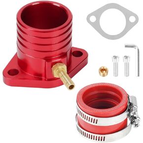 1.3" CNC Intake Pipe Manifold & Brass Hose Barb Fitting & 1.57" Adapter Boot Joint & Gaskets Kit Perforated Inlet Pipe for VM34 Carburetor GX270 GX390 Predator 420CC Mini Bikes Go Kart Powersports Red