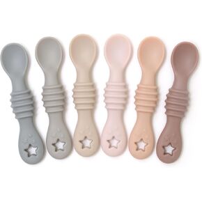 PrimaStella 3-in-1 Silicone First Stage Little Dippers Teething Spoons for Babies and Toddlers – Safety Tested – BPA Free – Microwave, Dishwasher and Freezer Safe - Rainbow in Kuwait