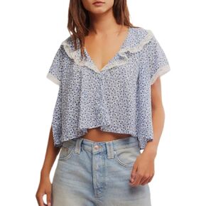 Women Lace Button up Shirt Short Sleeve Semi Sheer Ruffle Blouse Y2k Going Out Tops Coquette Flowy Clothes