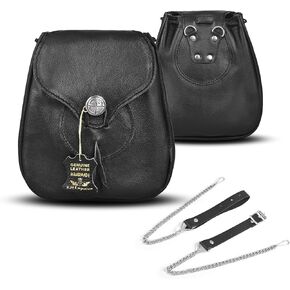 Rob Roy Leather Sporran, Handcrafted Medieval Renaissance Scottish Kilt Waist Bag, with Ornate Pewter Closure (Black)