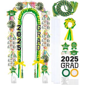18 Pcs Graduation Leis 2025 Graduation Candy Lei Kit Class of 2025 Graduation Ribbon Double Lei Necklace Graduation Gift Party Accessories for Women Men