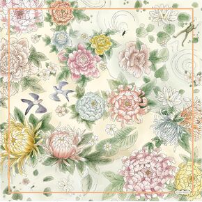 Designer Scarf in Gift Box – 100% Recycled Material, Eco-Friendly, Modern, Cute Design, Hand-Drawn Artwork- Japanese Pond Design in Pastel Colors
