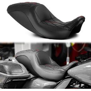 Motorcycle Seat Upgraded One-Piece Driver and Passenger Seat with Diamond Pattern Stitching Fit for Harley Touring Electra Glide 1997-2007 Road Glide 1998-2007(White Diamond Stitching)