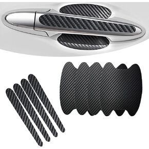 8 PCS Car Door Handle Protector, Carbon Fiber 3D Traceless Door Scratch Protector, Anti-Scratch Handle Bowl Covers Sticker, Universal for Most Vehicles (Black)