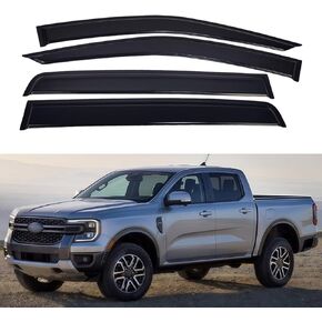 زجال النوافذ لعام 2024-2025 فورد رينجر XL XLT Lariat Raptor ， حراس المطر Sun Shields Deflector ， Tape-On Style ， 4pcs
