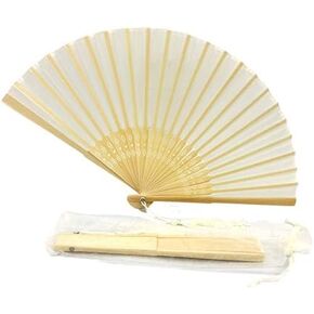 FANSOF.FANS Fabric Handheld Folding Hand Fan with a Tassel Grade A Bamboo Ribs for Women Girls Summer Party Event Favor Birthday Wedding Souvenir Gift (Off White)