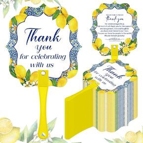 50 Pcs Wedding Hand Fans Bulk Plastic Tiles Lemon Handheld Wedding Favor Fans Thank You for Celebrating with Us Bridal Shower Handheld for Lemon Theme Party Supplies Decorations