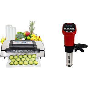 Nesco Deluxe Food VS-12 Vacuum Sealer, 130 Watts, Kit Bags & Viewing Lid, Compact, Silver & VS-03R, Two 8" x 20" Bags, Compatible Vacuum Sealers and Other Brands