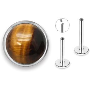 16G Titanium Tiger Eye Stone Flat Back Stud Earrings, G23 Natural Gemstone Screw Back Helix Piercing, Cartilage Tragus Jewelry for Women, Leo Virgo Capricorn Gemini Taurus Gift