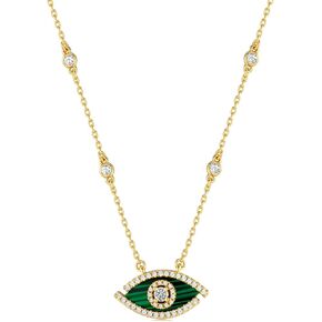 18K GOLD EVIL EYE GREEN MANDALACHITE Stone Natural CZ CZ ROUND DRAY DRAY DRAY DELLACE NETLACE for Women by Sngia ، Summer Beach Fereafy Thought Confency Charm Harm Harm ،