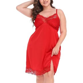 HDE Women's Plus Size Nightgown V Neck Satin Lace Chemise Babydoll Sleep Dress