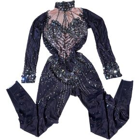 Black Red Sparkly Rhinestones Jumpsuit Women Sexy Birthday Dance Party Prom Nightclub Singer Show Stage Rompers