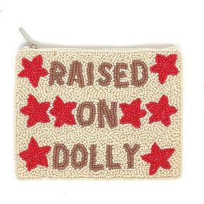 TWINE AND LOVE Raised Dolly Coin Purse, Beaded Coin Pouch, Zipper Closure, Red, Unisex Kids & Women, Letter Print, Coin Purse, Unisex, Best Friends, Country Music Fans, Classic Style Lovers