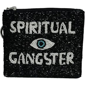 Gigi&Jen Spiritual Ganster Beaded Coin Purse, Small Wallets for Women, Embroidered Zipper Pouch, Birthday Gifts, Cute Pouch Purse,Keyring, Black