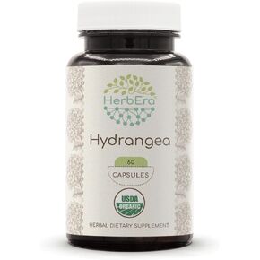 Hydrangea USDA Organic 60 Capsules | Natural Herbal Supplement | Certified Organic Vegetarian Capsules and Organic Hydrangea (Hydrangea arborescens) Dried Root (60 Capsules)