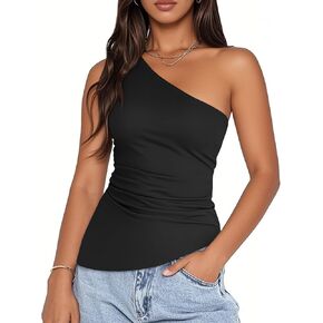 Womens Summer One Shoulder Tops Going Out Shirts Asymmetrical Sexy Cute Y2K Clothes Spring Outfits 2025