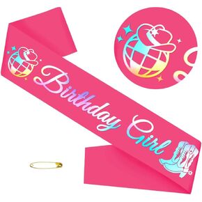 CAVETEE Birthday Girl Sash，Hot Pink Satin Sash with Disco Western Cowgirl Party Decorations for Official Teenager Sweet 16, 21st 30th 40th 50th Birthday Party