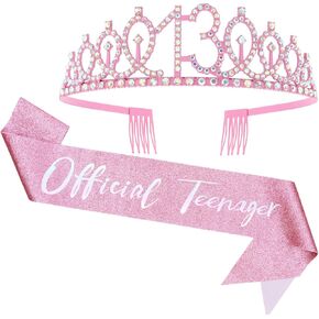 Canitor 13th عيد ميلاد زخارف Girl Crown Tiara عصابة الرأس و sash مجموعة الرسمية في سن المراهقة هدايا عيد ميلاد في سن المراهقة للبنات