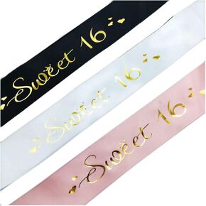 Sweet 16 Birthday Sash Ideal for Girls Sweet Sixteen 16th Birthday Party BS16 (3 Pcs-Set A)