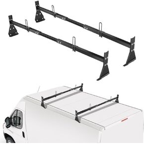 Universal Van Ladder Roof Racks, Adjustable Van Roof Ladder Racks with Cargo Roller Compatible with 1996-Up Chevy Express Fullsize and Vans with Rain Gutter,Black-2Pack