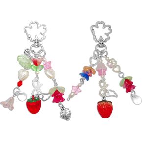2 Pieces Cute Keychain Sweet Strawberry Keychain Aesthetic Y2K Accessory Flowers Keychains for Car Keys Bags Purse