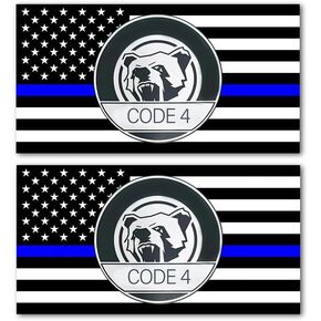 2 Pack Thin Blue line Magnet Code 4, American Flag Thin Blue Line Car Magnet, Police Support Magnet, Accessory Magnet for Model Vinyl Coat of Arms Auto Bumper Magnet