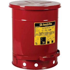 علبة نفايات زيتية من الفولاذ المجلفن Justrite 09410 مع غطاء يعمل يدويًا، سعة 0.45 جالون، أحمر in Kuwait