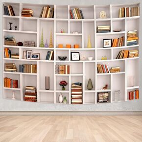 Chloroplastid White Bookshelf Tapestry Bookcase Home Office Video Conference Study Room Wall Hanging Art for Bedroom Living Dorm Decor 78.7" W x 59" L(200x150cm)