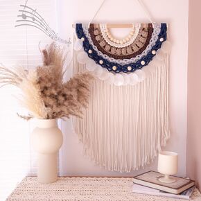 Remmdan Large Macrame Wall Hanging: Extra Large Macrame Wall Decor, Boho Sphericity Fibre Yarn Art, Handmade Bohemian Woven Tapestry for Living Room Bedroom Wedding, 39" W x 30" L, White