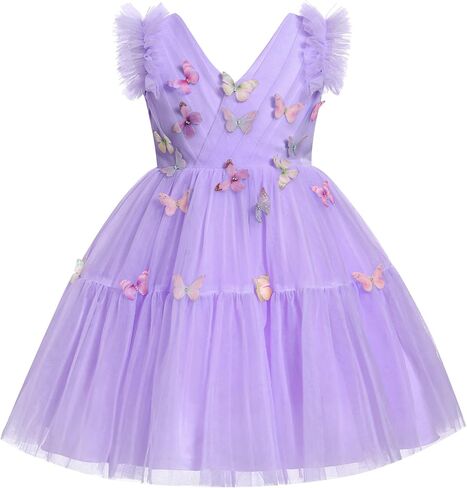 IDOPIP Toddler Baby Girls Butterfly Tutu Dress Ruffle Tulle Kids Princess Flower Girl Wedding Pageant Birthday Party Dresses in Saudi Arabia