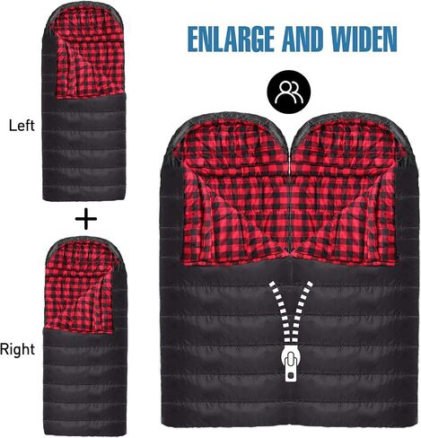 Keencamp 0 Degree Sleeping Bag Cotton Flannel Winter Cold Weather for Adults XXL Sleeping Bag 4 Season Big and Tall with Pillow Compression Sack in Kuwait