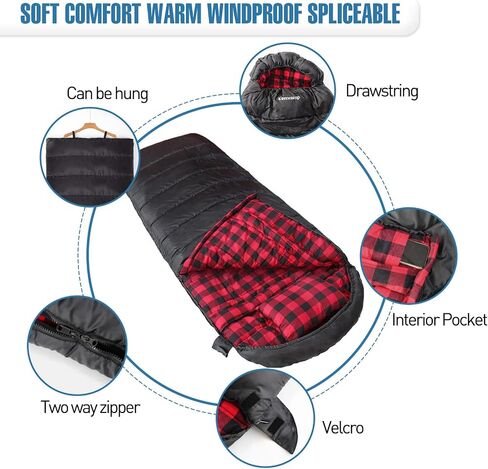 Keencamp 0 Degree Sleeping Bag Cotton Flannel Winter Cold Weather for Adults XXL Sleeping Bag 4 Season Big and Tall with Pillow Compression Sack in Kuwait