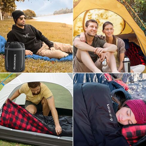 Keencamp 0 Degree Sleeping Bag Cotton Flannel Winter Cold Weather for Adults XXL Sleeping Bag 4 Season Big and Tall with Pillow Compression Sack in Kuwait