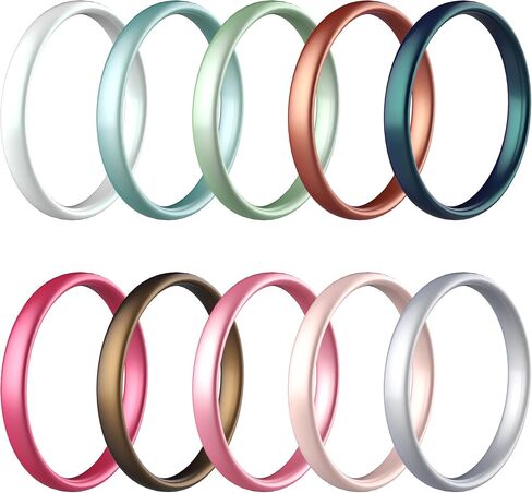 10/6/4 Packs Engagement Rings Women, Thin and Stackable Rings Silicone Women Wedding Bands，Rubber Promise Rings for Gift, Anniversary Ring for Work Out- 2.5mm Width - 1.8mm Thick in Saudi Arabia
