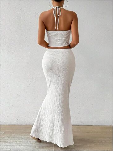 SHENHE Women's Sexy 2 Piece Outfits Twist Front Split Halter Crop Top and Bodycon Maxi Skirt Set in Saudi Arabia