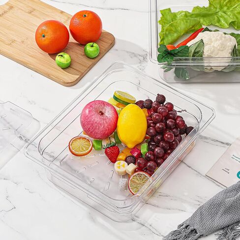 Zhehao 2 Pack Full Size PET Food Pans Set 4'' Deep Clear Hotel Pans with Lids and Food Pan Drain Shelf Food Storage Containers for Kitchen Fruit Vegetable Restaurant Supplies, 20.87 x 12.8 Inches in Saudi Arabia
