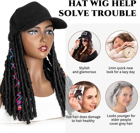 HAT HAT Generic Hat للنساء - قبعة مع الشعر تحول مظهرك مع هذا القبعة القبعة بالسكن - مثالي لقبعات البيسبول وأكثر! (جديلة أسود) ، 6 بوصات in Saudi Arabia