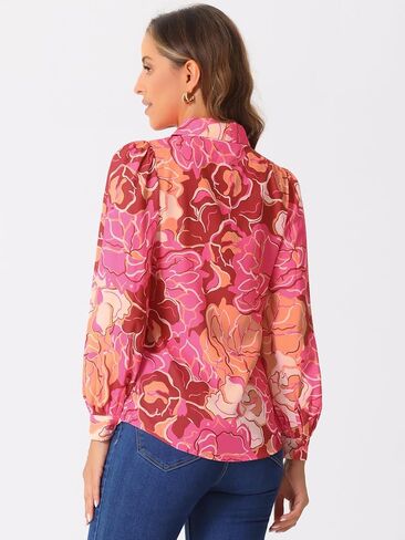 Allegra K Women's Button Down Floral Print Shirt Puff Long Sleeve Fashion Casual Chiffon Blouse Top in Saudi Arabia