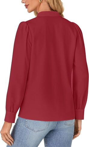 روبوستير النسائي الدانتيل وهمية الزر طويل الأكمام أسفل قميص بلوزة أنيقة أعلى ملابس السقوط in Kuwait