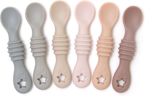 PrimaStella 3-in-1 Silicone First Stage Little Dippers Teething Spoons for Babies and Toddlers – Safety Tested – BPA Free – Microwave, Dishwasher and Freezer Safe - Rainbow in Kuwait