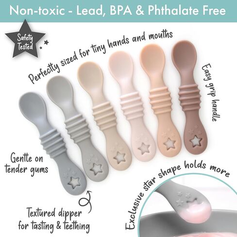 PrimaStella 3-in-1 Silicone First Stage Little Dippers Teething Spoons for Babies and Toddlers – Safety Tested – BPA Free – Microwave, Dishwasher and Freezer Safe - Rainbow in Kuwait