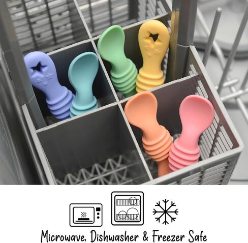 PrimaStella 3-in-1 Silicone First Stage Little Dippers Teething Spoons for Babies and Toddlers – Safety Tested – BPA Free – Microwave, Dishwasher and Freezer Safe - Rainbow in Kuwait