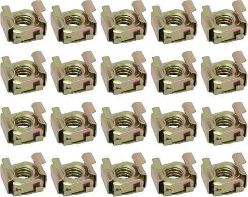 METALLIXITY Cage Nuts (M5x13mm) 20Pcs, Carbon Steel Zinc Plated Rack Mount Square Hole Hardware Cages - for Server Rack Cabinet Shelve, Brass Tone in Kuwait
