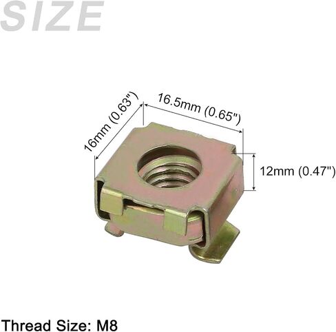 METALLIXITY Cage Nuts (M5x13mm) 20Pcs, Carbon Steel Zinc Plated Rack Mount Square Hole Hardware Cages - for Server Rack Cabinet Shelve, Brass Tone in Kuwait