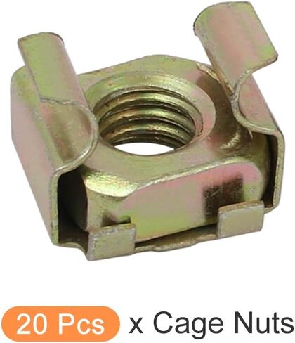 METALLIXITY Cage Nuts (M5x13mm) 20Pcs, Carbon Steel Zinc Plated Rack Mount Square Hole Hardware Cages - for Server Rack Cabinet Shelve, Brass Tone in Kuwait